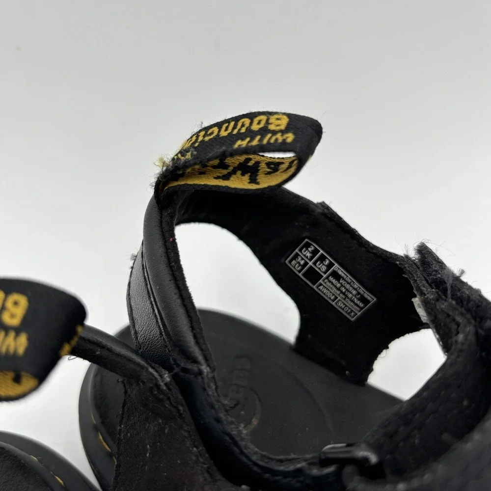 Dr Martens Girls Size 3 Vossie J Black Leather Platform Sandals Straps